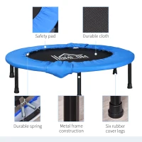 HOMCOM Φ96cm Mini Fitness Trampoline Home Gym Yoga Exercise Rebounder Indoor Outdoor Jumper with Safety Pad, Support Up to 100 KG, Blue and Black(m-4)