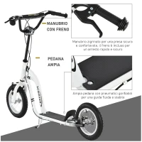 HOMCOM Monopattino con Manubrio Regolabile, Ruote Grandi, 2 Freni e Telaio in Metallo, per Bambini 5+ Anni, Max 100kg, 120x58x85-95cm, Bianco(m-5)