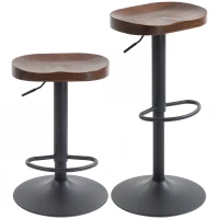 HOMCOM Barhocker Set aus 2, Höhenverstellbare Barstühle mit Sattelsitz aus Ulmenholz in Dunkelbraun(m-12)