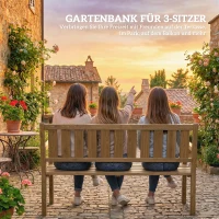 Outsunny Gartenbank 3-Sitzer Wetterfest Holzbank mit Rückenlehne Armlehnen, Holz Sitzbank 360 kg belastbar Teak(m-4)