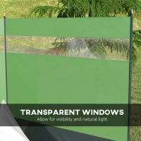 Outsunny Camping Windbreaker with Clear Windows, Carry Bag and Steel Poles, for Beach Caravan Campervan, 440 x 140cm, Army Green(m-6)