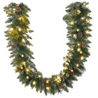 HOMCOM Ghirlanda Natalizia con 50 Luci LED Bianche e Decorazioni, in Plastica e Metallo, 180x30x30 cm, Verde(m-11)