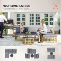 Outsunny Set Salotto in Rattan da Giardino con Divano Modulabile, Cuscini e Tavolino da Caffè, Grigio(m-5)