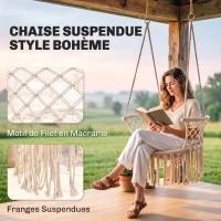 Outsunny Chaise Suspendue hamac de Voyage Portable dim. 80L x 60l x 36H m macramé Coton Polyester Beige(m-4)