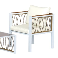 Outsunny 4 Piece Rattan Garden Furniture Set with Loveseat, 2 Armchairs, Table, Metal Frame Patio Conversation Set, Cream White(m-11)