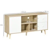 HOMCOM Meuble TV pour télévision jusqu'à 45 pouces pieds en bois massif style scandinave 3 niches 1 placard 120 x 30 x 60 cm(m-3)