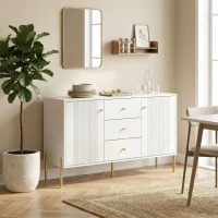 HOMCOM Buffet cuisine, meuble de rangement avec 2 portes, 3 tiroirs silencieux, 2 étagères réglables, 5 pieds en acier, blanc(m-9)