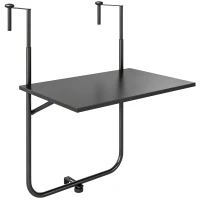 Outsunny Table de balcon suspendue plateau rectangulaire et hauteur réglable cadre en métal, dim. 62L x 60P x 85,5H cm noir(m-1)