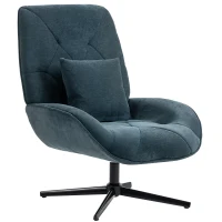 HOMCOM Accent Chair, Chenille Upholstered Swivel Armchair with Lumbar Pillow, High Back, Deep Seat and Metal Legs, Dark Green(m-11)
