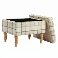 HOMCOM Linen Fabric Upholstered Footstool, Rectangular Storage Stool with Removable Top, Padded Seat and Hidden Space, Brown(m-14)