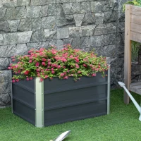 Outsunny Carré potager lit de jardin surélevé en acier galvanisé fond ouvert conception extra profonde 66 x 47 x 40 cm gris foncé(m-2)