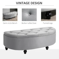 HOMCOM Semi-Circle Ottoman Storage Bench, Bed End Bench, Tufted Upholstered Window Seat Footrest Stool with Rubberwood Legs for Bedroom & Entryway, 120 x 46 x 42 cm, Light Grey(m-6)