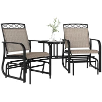 Outsunny Double Outdoor Glider Chair, 2 Seater Patio Rocking Chairs, Swing Bench with Tempered Glass Table, Breathable Mesh Fabric for Backyard, Garden, Porch, Brown(m-10)