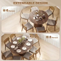 HOMCOM Extendable Round Dining Table Kitchen Table Hidden Leaf Storage Pedestal Base Seats 6-8 110-150 cm Dark Walnut(m-4)