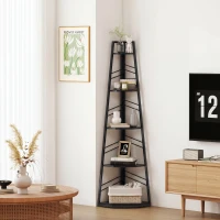 HOMCOM Corner Bookcase, 5-Tier Floor Standing Bookshelf, Shelving Unit for Living Room, Study, Bedroom, Black(m-10)