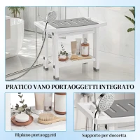 HOMCOM Sgabello da Bagno a 2 Livelli in HDPE con Cuscino in EVA, Ripiano Portaoggetti, Portata 120 kg, Bianco(m-6)