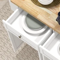 HOMCOM Rolling Kitchen Island Storage Trolley with Rubber Wood Top & Drawers for Dining Room, White(m-9)