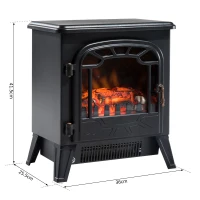 HOMCOM Camino Elettrico con Effetto Fiamma Regolabile, Caminetto Elettrico 925W/1850W con Temperatura Regolabile, Termostato, Protezione da Surriscaldamento, 36 x 25.5 x 41.5cm, Nero(m-3)