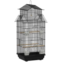 PawHut Metal Bird Cage with Plastic Swing, Perch, Food Container, Tray, Handle, for Finches, Canaries, 43 x 32.5 x 104cm(m-1)