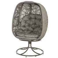 Outsunny Swivel Egg Chair with Cushions, Foldable Basket Seat and Metal Frame, Indoor Outdoor Lounge Chair for Balcony, Poolside, Patio and Living Room, Sand Brown(m-1)