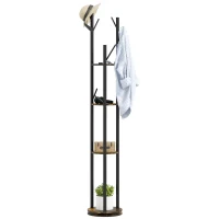 HOMCOM Cuier rotativ de podea cu 8 cârlige și 4 rafturi, stil industrial, Ø30x175cm, maro(m-11)