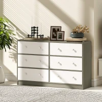 HOMCOM Cómoda con 6 Cajones de Tela Marco de Acero y MDF Cajonera para Salón Oficina Vestidor Blanco y Gris(m-9)
