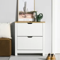 HOMCOM Meuble à chaussures 12 paires, armoire à chaussures étroite avec 2 tiroirs rabattables et étagères réglables, style moderne, pour couloir, entrée, 72 x 26 x 80 cm, blanc et bois naturel(m-10)
