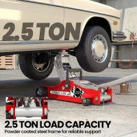 HOMCOM Hydraulic Low Profile Floor Jack, 2.5 Tonne Heavy Duty Steel Trolley Car Jack Lift with 80-360 mm Lifting Range, Wheels, Top Handle, Red(m-5)