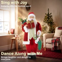 HOMCOM 4ft Life Size Singing Dancing Santa Claus, 120 cm Standing Musical Animated Santa with Stocking, Sack, Posable Arms, Handcrafted, Sound Touch Activated, Moving Christmas Figure Decor(m-4)