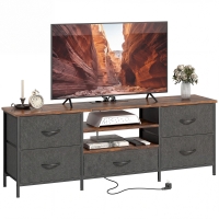 HOMCOM Móvel para TV 140 cm, móvel para TV 165,1 cm, estação de carga, 5 gavetas em tecido, prateleiras abertas, 140x30x50cm, marrom