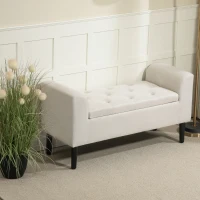 HOMCOM Banc coffre de rangement capitonné avec accoudoirs pour la chambre à coucher, entrée, salon, beige(m-10)
