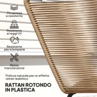 Outsunny Lettino Sdraio da Giardino a S in Rattan PE e Acciaio con Seduta Traspirante, 176x58x82 cm, Nero e color Legno(m-6)