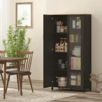 HOMCOM Buffet de cuisine armoire de cuisine meuble vitrine avec étagères réglables et 9 compartiments 76 x 36 x 160 cm noir(m-10)