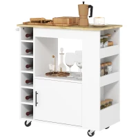 HOMCOM Dulap Mobil pentru Bucătărie cu Roți, Rafturi, Dulap și Suport pentru Sticle, 83x40x83 cm, Stejar(m-11)