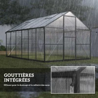 Outsunny Serre de jardin en aluminium polycarbonate, serre avec fenêtres supérieures réglables 363x247x205cm noir(m-8)
