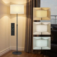 HOMCOM Floor Lamp with Remote, Height Adjustable Standing Lamp with Linen Shade, Dimmable with 3000K-6000K Adjustable Colour Temperatures, Foot Switch for Living Room Bedroom Office, Black(m-2)