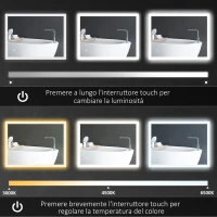 kleankin Specchio Bagno con Luci LED Regolabili, Controllo Touch e Antiappannamento, 70x50 cm(m-5)
