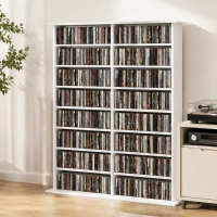HOMCOM Raft media, 8 niveluri, suport DVD cu 12 polițe reglabile, 16 compartimente, pentru 720 CD-uri, Alb(m-4)