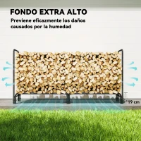 Outsunny Leñero con Cubierta Estante para Interior y Exterior Carga 200kg 200x36x99 cm Verde Oscuro y Negro(m-5)
