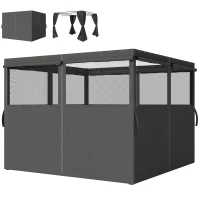 Outsunny 4 Pack Replacement Gazebo Curtains Privacy Panel for Most 3 x 3 m Gazebo, Outdoor Shelter Sidewalls, Dark Grey(m-11)