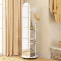 HOMCOM 2-in-1 Full Length Mirror with Storage Shelves, Floor Mirror with 4 Wheels, Coat Rack, Hooks, White(m-8)