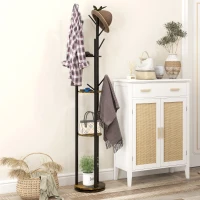 HOMCOM Cuier rotativ de podea cu 8 cârlige și 4 rafturi, stil industrial, Ø30x175cm, maro(m-2)