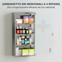 HOMCOM Armadietto Medicinale Cassetta Porta Medicina a Quattro Ripiani in Acciaio Inox 30 x 12 x 60cm(m-7)