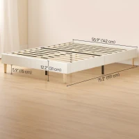 HOMCOM Estructura de Cama 140x190 cm con Somier Tapizada en Terciopelo Acanalado con Almacenamiento Crema(m-3)