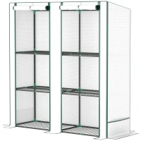 Outsunny Serra da Giardino con 2 Porte Avvolgibili, Scaffale a 3 Ripiani e Tasche Laterali, Bianco e Verde(m-11)