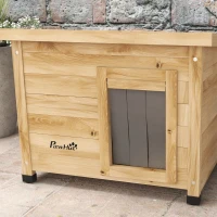PawHut Maison pour chats niche d'extérieur en bois surélevée avec toit asphalte, fenêtre, 57 x 45 x 43 cm jaune(m-9)