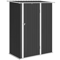 Outsunny Capanno Porta Attrezzi in Metallo con Tetto Inclinato e Porta Bloccabile, 142x86x189 cm, Grigio Scuro(m-1)