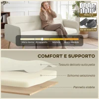 HOMCOM Divano Letto 3 Posti con Schienale Reclinabile e Rivestimento Effetto Velluto, 185x84x83 cm, Beige(m-6)
