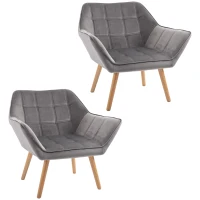 HOMCOM Accent Chair, Velvet Upholstered Vanity Tub Chair with Flared Armrests, Slanted Back, Solid Wood Legs, Comfy Padding Armchair, Home Bedroom Furniture Seating, Set of 2, Grey(m-1)