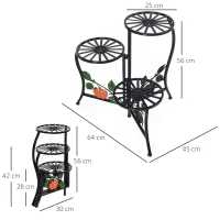 Outsunny Blumenständer Blumentreppe Pflanzenregal 3 Ablagen Pflanzenständer Retro-Design Deko Metall Schwarz 64 x 45 x 56 cm(m-3)